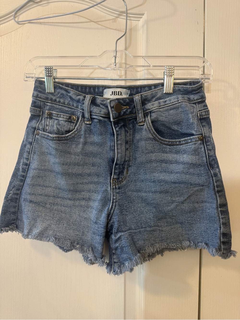 Just Black Denim Light Blue High-Rise Frayed Denim Shorts